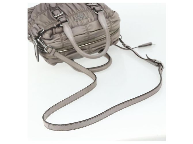 PRADA Geraffte Handtasche aus Leder 2-Wege Grau Silber Auth 178080A Braun - Ansicht 8