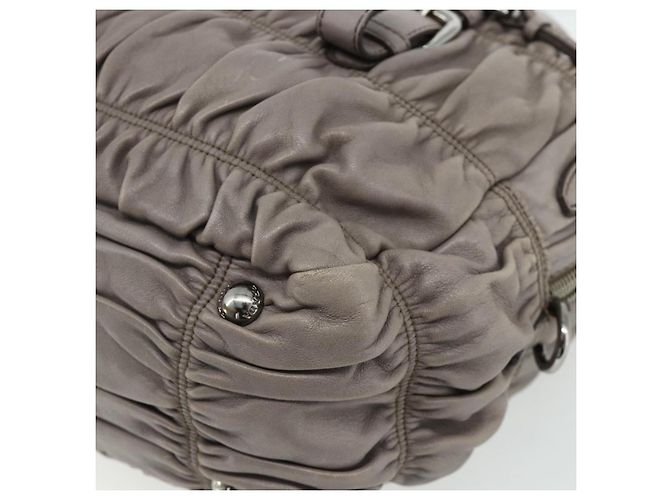 PRADA Geraffte Handtasche aus Leder 2-Wege Grau Silber Auth 178080A Braun - Ansicht 9