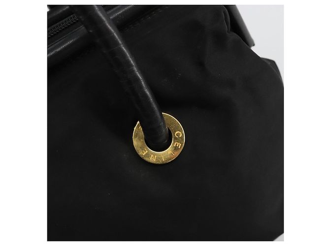 Céline Borsa a mano Celine Circle in nylon nero e oro Auth 178010 D'oro - vista 14