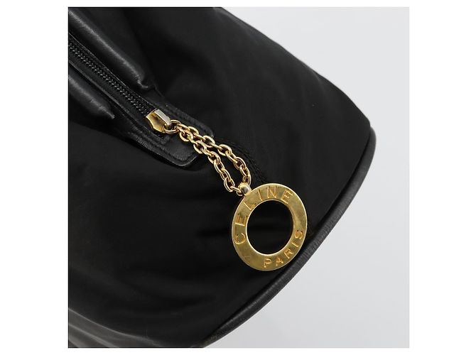Céline Borsa a mano Celine Circle in nylon nero e oro Auth 178010 D'oro - vista 15