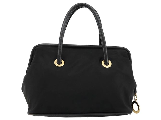 Céline Borsa a mano Celine Circle in nylon nero e oro Auth 178010 D'oro - vista 3