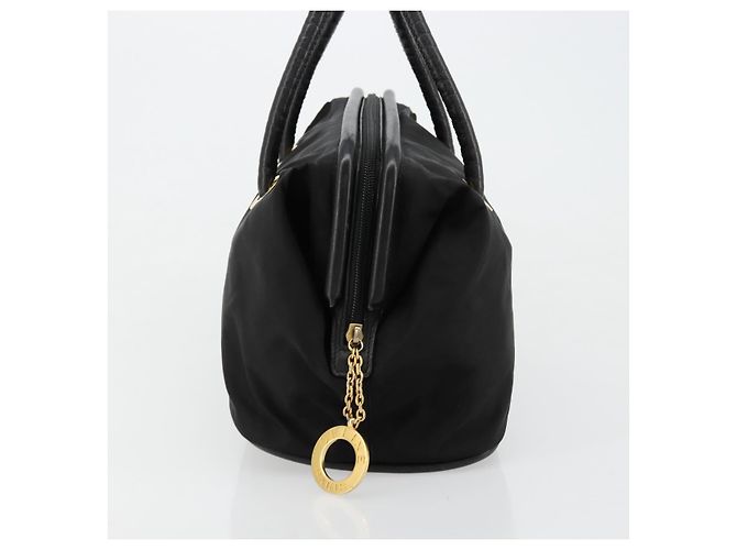 Céline Borsa a mano Celine Circle in nylon nero e oro Auth 178010 D'oro - vista 5