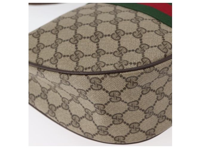 Borsa Gucci GG Supreme Web Sherry Line in PVC beige e oro 10 2 3840 Auth 178471 D'oro - vista 12