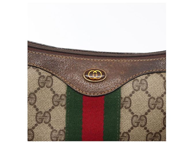 Borsa Gucci GG Supreme Web Sherry Line in PVC beige e oro 10 2 3840 Auth 178471 D'oro - vista 15