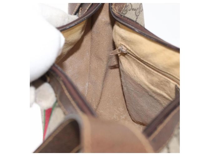 Borsa Gucci GG Supreme Web Sherry Line in PVC beige e oro 10 2 3840 Auth 178471 D'oro - vista 19