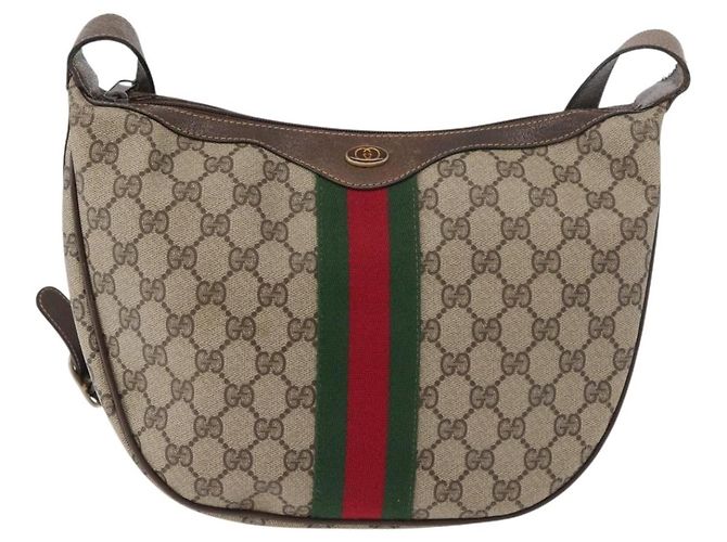 Borsa Gucci GG Supreme Web Sherry Line in PVC beige e oro 10 2 3840 Auth 178471 D'oro - vista 2