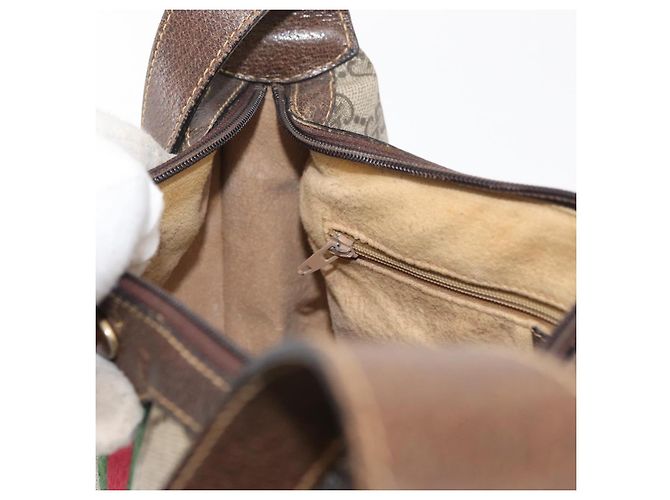 Borsa Gucci GG Supreme Web Sherry Line in PVC beige e oro 10 2 3840 Auth 178471 D'oro - vista 20