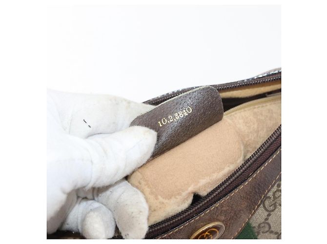 Borsa Gucci GG Supreme Web Sherry Line in PVC beige e oro 10 2 3840 Auth 178471 D'oro - vista 22