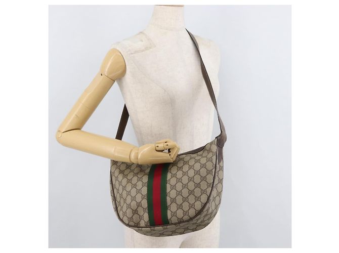 Borsa Gucci GG Supreme Web Sherry Line in PVC beige e oro 10 2 3840 Auth 178471 D'oro - vista 23