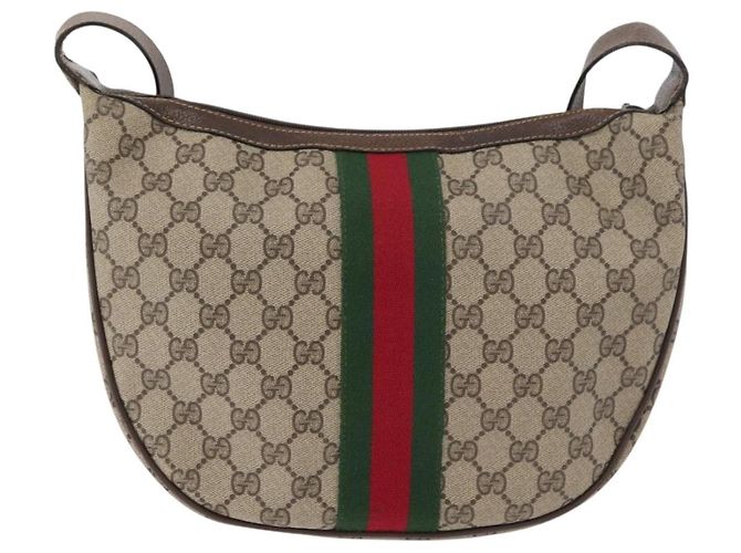 Borsa Gucci GG Supreme Web Sherry Line in PVC beige e oro 10 2 3840 Auth 178471 D'oro - vista 3