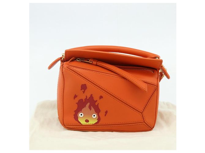 LOEWE - Mini borsa in pelle Ghibli Howl's Calcifer Puzzle 2way Arancione Auth 167270SM D'oro - vista 12