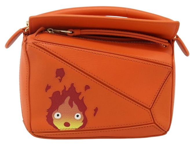 LOEWE - Mini borsa in pelle Ghibli Howl's Calcifer Puzzle 2way Arancione Auth 167270SM D'oro - vista 13