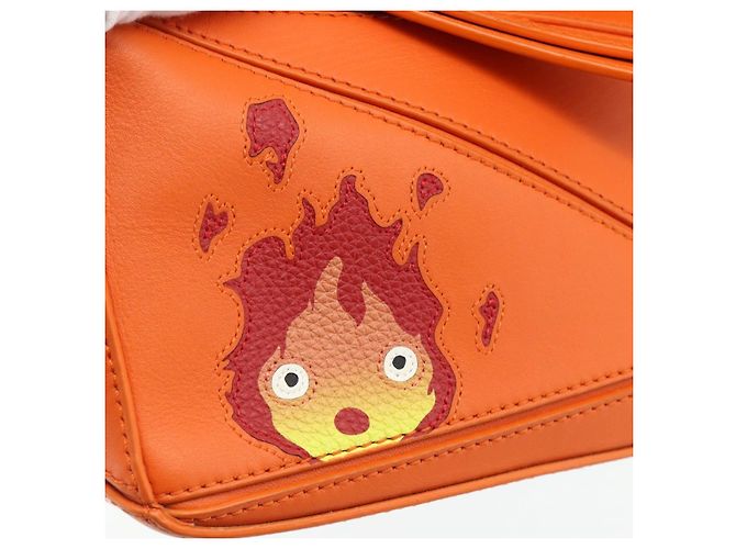 LOEWE - Mini borsa in pelle Ghibli Howl's Calcifer Puzzle 2way Arancione Auth 167270SM D'oro - vista 20