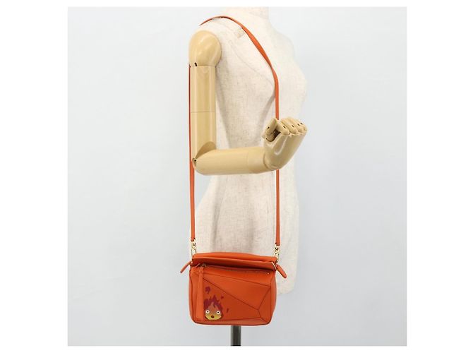 LOEWE - Mini borsa in pelle Ghibli Howl's Calcifer Puzzle 2way Arancione Auth 167270SM D'oro - vista 25
