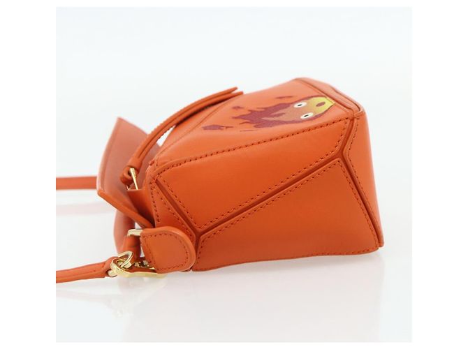 LOEWE - Mini borsa in pelle Ghibli Howl's Calcifer Puzzle 2way Arancione Auth 167270SM D'oro - vista 3