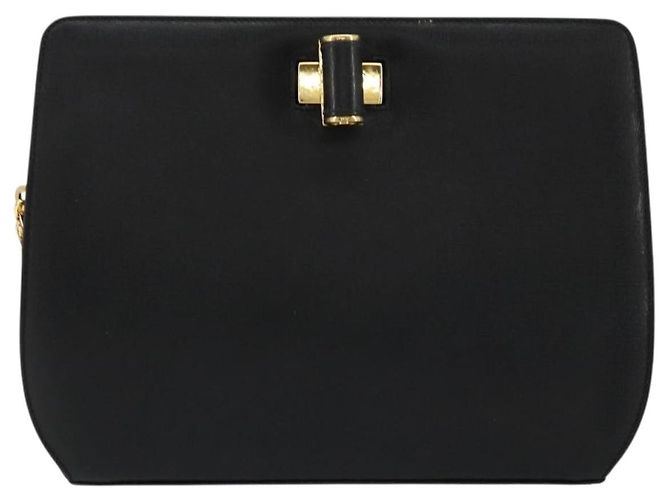 Borsa a spalla con catena Salvatore Ferragamo in pelle nera e oro Auth 177335A Nero D'oro - vista 2