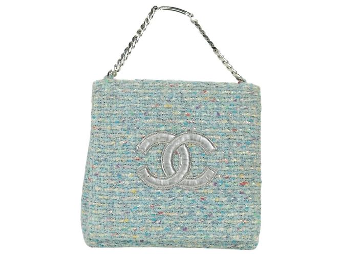 CHANEL Borsa a Catena Tweed Azzurro Chiaro Argento CC Auth 177972SV Blu chiaro - vista 2