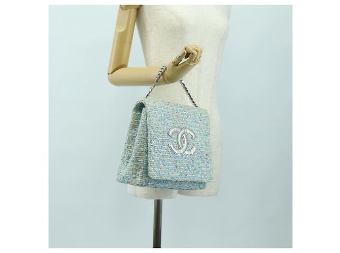 CHANEL Borsa a Catena Tweed Azzurro Chiaro Argento CC Auth 177972SV Blu chiaro - vista 25