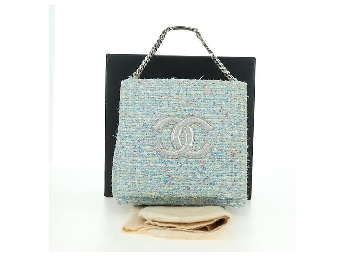 CHANEL Borsa a Catena Tweed Azzurro Chiaro Argento CC Auth 177972SV Blu chiaro - vista 26