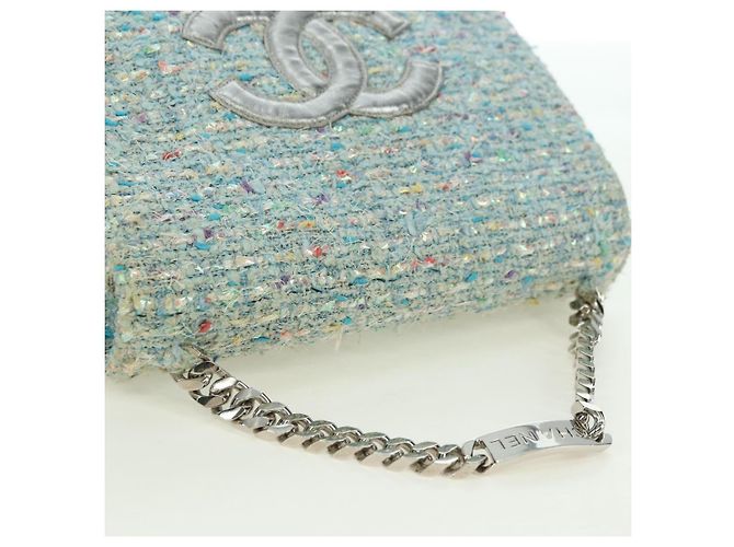 CHANEL Borsa a Catena Tweed Azzurro Chiaro Argento CC Auth 177972SV Blu chiaro - vista 6