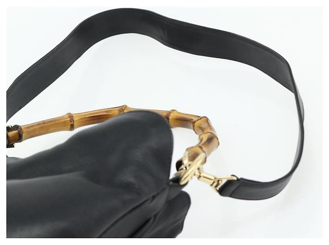 Borsa a Spalla in Pelle Gucci Bamboo 2way Nera Oro 001 2404 1577 Auth bs34581 Nero D'oro - vista 10
