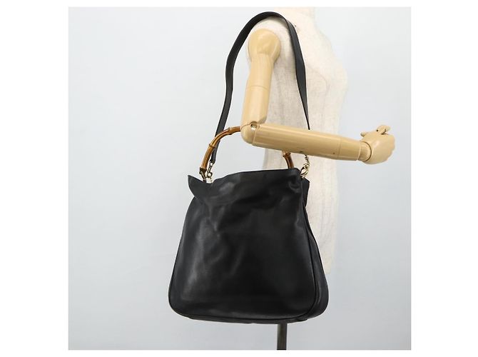 Borsa a Spalla in Pelle Gucci Bamboo 2way Nera Oro 001 2404 1577 Auth bs34581 Nero D'oro - vista 23