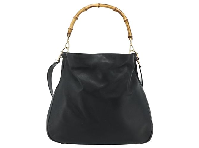 Borsa a Spalla in Pelle Gucci Bamboo 2way Nera Oro 001 2404 1577 Auth bs34581 Nero D'oro - vista 3