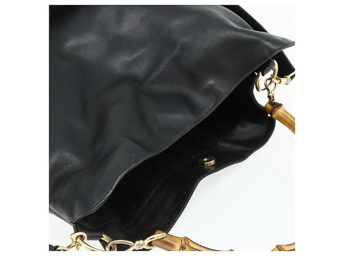 Borsa a Spalla in Pelle Gucci Bamboo 2way Nera Oro 001 2404 1577 Auth bs34581 Nero D'oro - vista 6