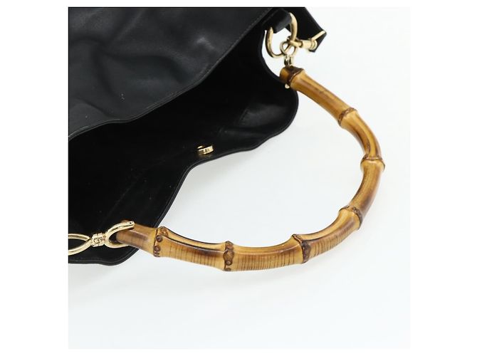 Borsa a Spalla in Pelle Gucci Bamboo 2way Nera Oro 001 2404 1577 Auth bs34581 Nero D'oro - vista 7