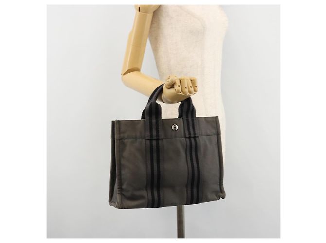 Hermès HERMES Fourre ToutPM Borsa a Mano Cotone Grigio Argento Auth fm5317 Marrone - vista 21