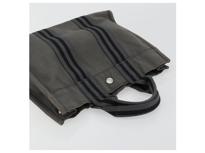 Hermès HERMES Fourre ToutPM Borsa a Mano Cotone Grigio Argento Auth fm5317 Marrone - vista 6