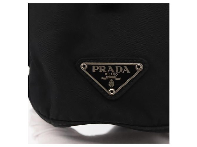 PRADA Borsa a mano in nylon nero argento Auth 177469 - vista 17