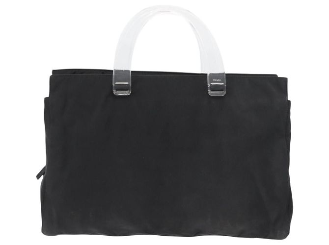 PRADA Borsa a mano in nylon nero argento Auth 177469 - vista 2