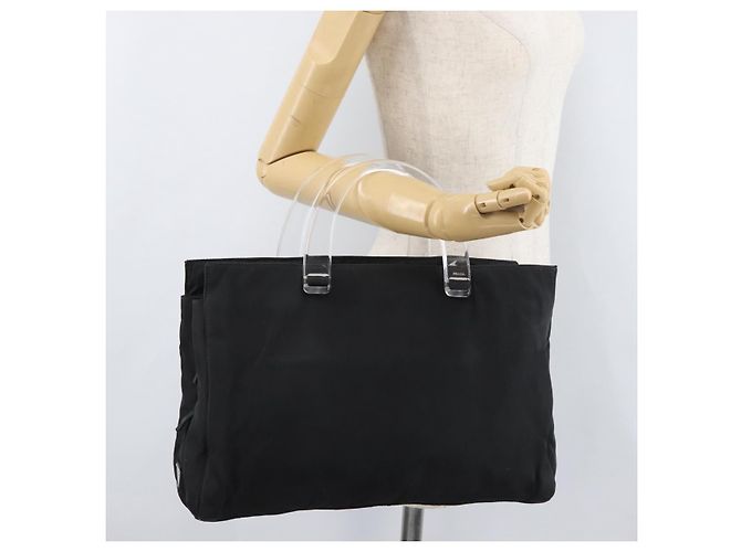 PRADA Borsa a mano in nylon nero argento Auth 177469 - vista 26
