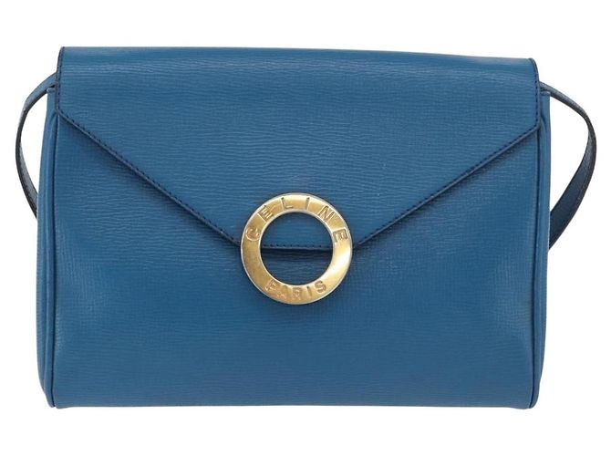 Céline Borsa a Spalla CELINE Circle in Pelle Blu Oro Auth bs34941 D'oro - vista 2