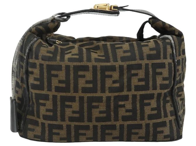 Borsa a mano in tela Zucca FENDI nera e marrone Auth 177235 Nero - vista 13