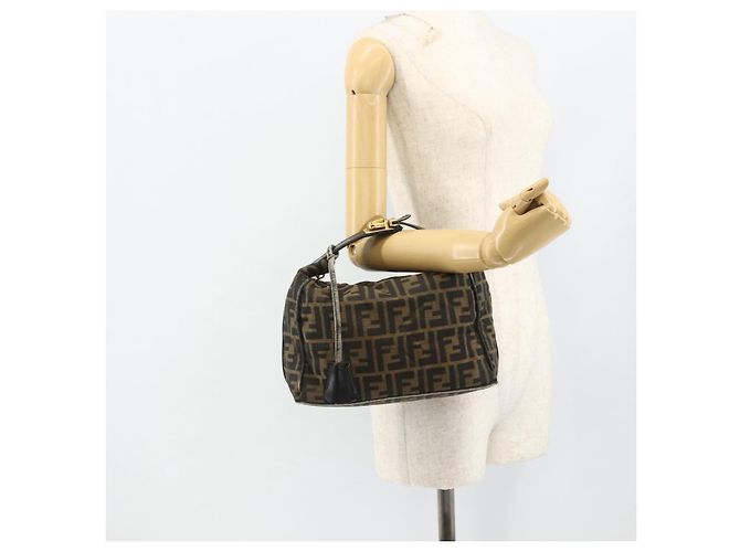 Borsa a mano in tela Zucca FENDI nera e marrone Auth 177235 Nero - vista 22