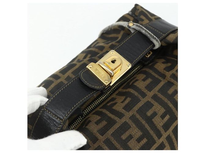 Borsa a mano in tela Zucca FENDI nera e marrone Auth 177235 Nero - vista 6