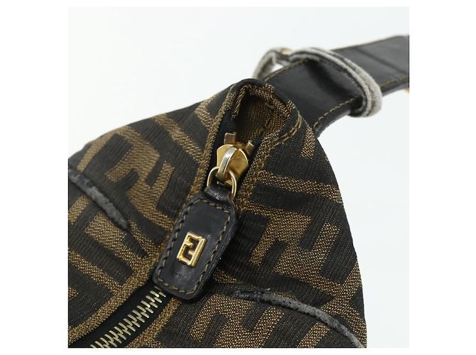 Borsa a mano in tela Zucca FENDI nera e marrone Auth 177235 Nero - vista 9