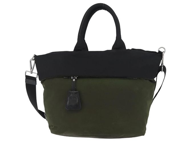 PRADA Borsa a mano in nylon 2 vie verde argento nero Auth ka4229A - vista 13