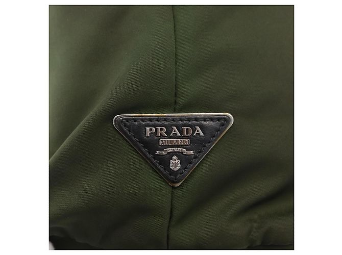 PRADA Borsa a mano in nylon 2 vie verde argento nero Auth ka4229A - vista 19
