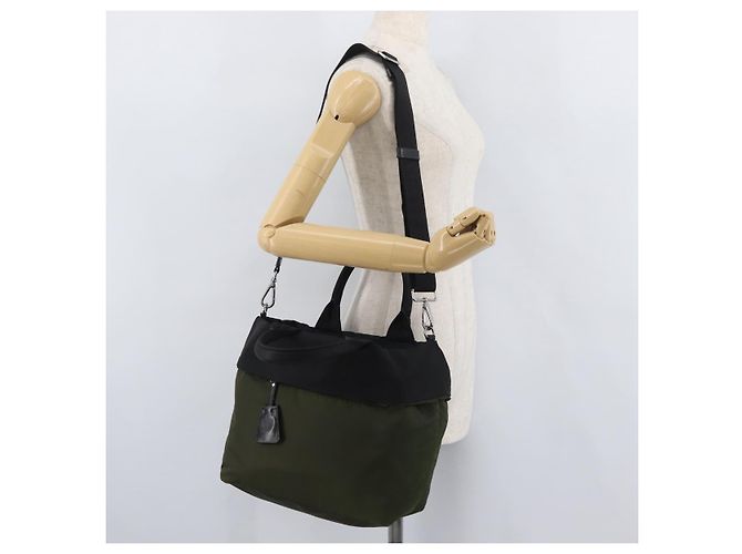 PRADA Borsa a mano in nylon 2 vie verde argento nero Auth ka4229A - vista 25