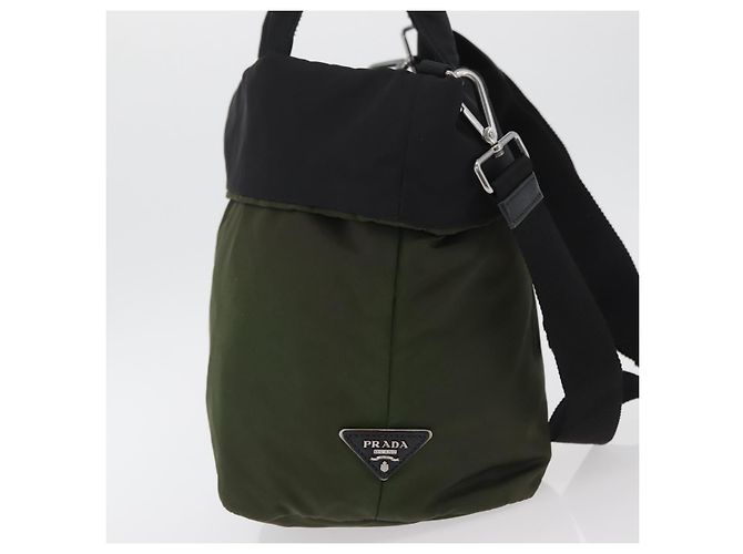 PRADA Borsa a mano in nylon 2 vie verde argento nero Auth ka4229A - vista 4