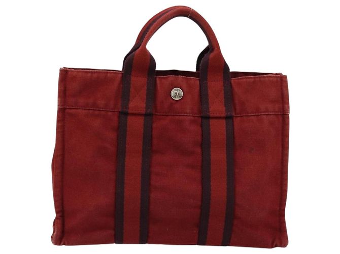 Hermès HERMES Fourre Tout PM Borsa a Mano in Cotone Rossa Argento Auth BA12360 Rosso - vista 2