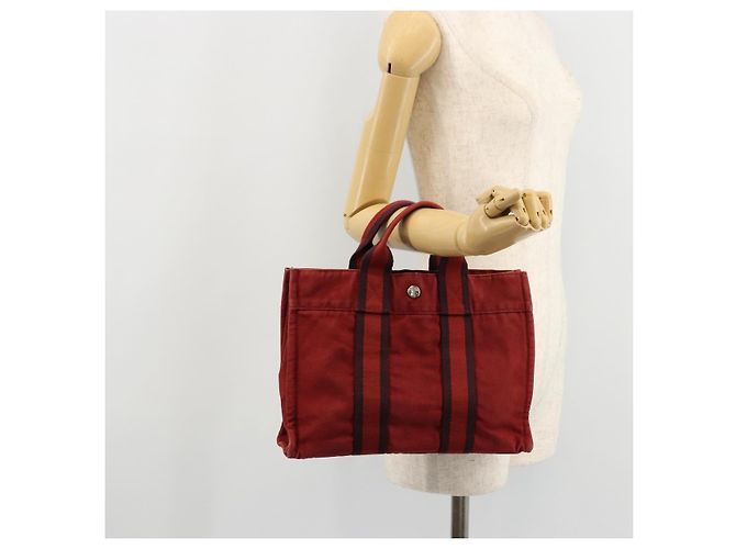 Hermès HERMES Fourre Tout PM Borsa a Mano in Cotone Rossa Argento Auth BA12360 Rosso - vista 21