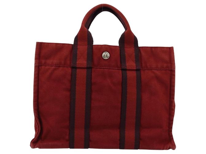 Hermès HERMES Fourre Tout PM Borsa a Mano in Cotone Rossa Argento Auth BA12360 Rosso - vista 3