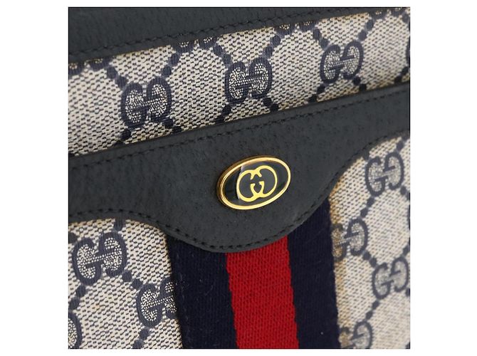 Borsa a Spalla Gucci GG Supreme Sherry Line PVC Blu Navy Oro Auth 177472 D'oro - vista 15