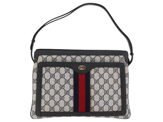 Borsa a Spalla Gucci GG Supreme Sherry Line PVC Blu Navy Oro Auth 177472 D'oro - vista 2