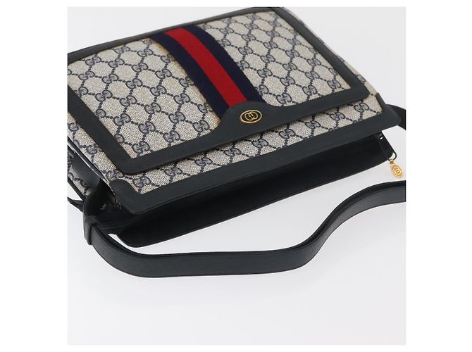 Borsa a Spalla Gucci GG Supreme Sherry Line PVC Blu Navy Oro Auth 177472 D'oro - vista 7