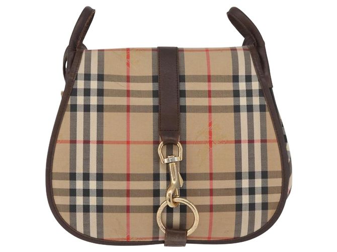 Borsa a Spalla Burberrys Nova Check in Tela e Pelle Beige Oro Auth bs34544 D'oro - vista 13